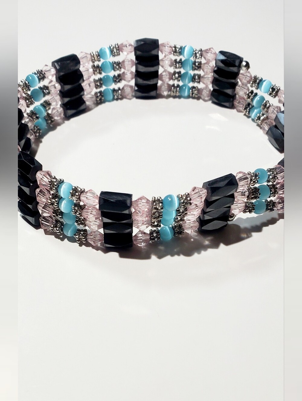 Handcrafted Pink, Black & Turquoise Magnetic Wrap Around Bracelet